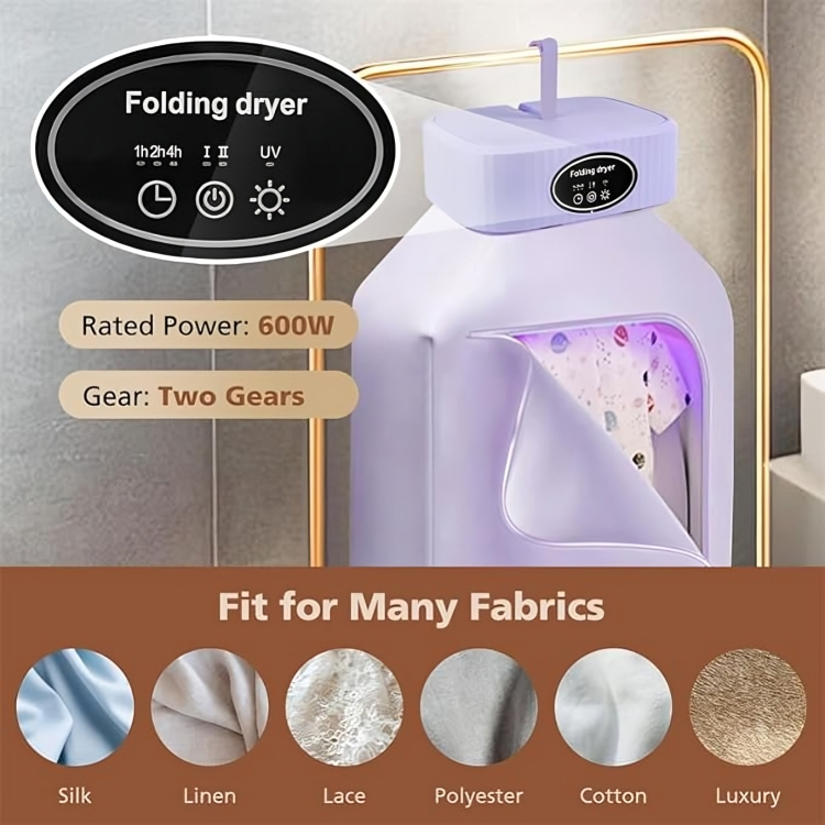 GlowDryer foldable clothes dryer for travel and small spaces
UV light portable clothes dryer for apartment and dorm use
Compact electric dryer for baby clothes, underwear and delicates
Lightweight collapsible dryer with 1h 2h 4h timer and energy-saving feature
Travel-friendly laundry drying solution with UV sanitization