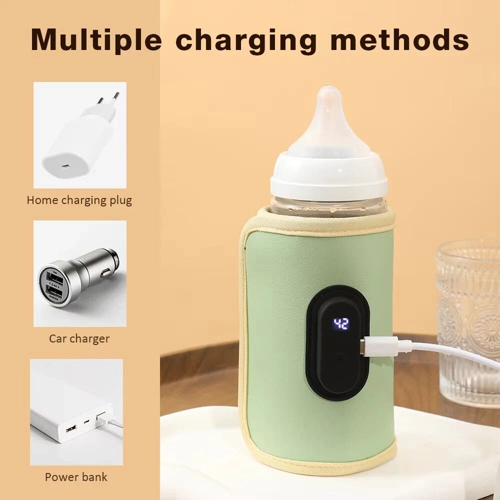 ThermoTote™ Portable USB Baby Bottle Warmer with Digital Display – Adjustable Temp (35–55°C)